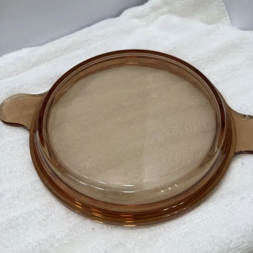 Vintage Vision Corning Amber Covered Casserole Baking Dish w/ Flat Lid France